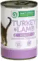 Canned pet food for adult cats with turkey and lamb