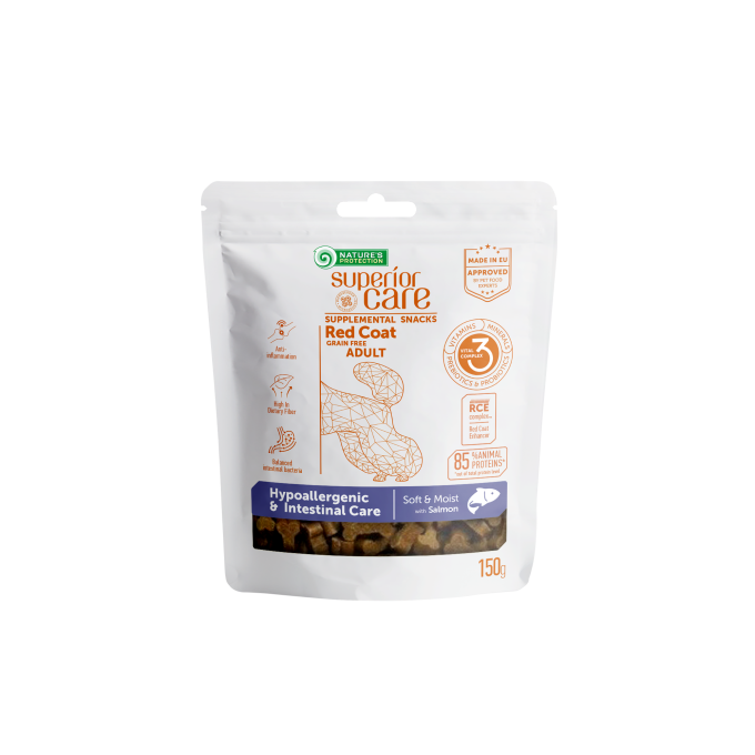 complementary grain free feed – snacks for adult dogs of all breeds with red coat with salmon - 0