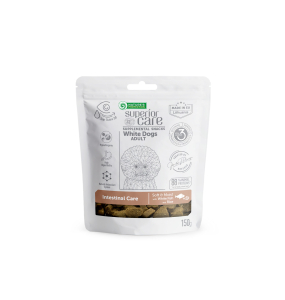 complementary feed - snacks for intestinal care with white fish and rice for adult all breed dogs with white coat