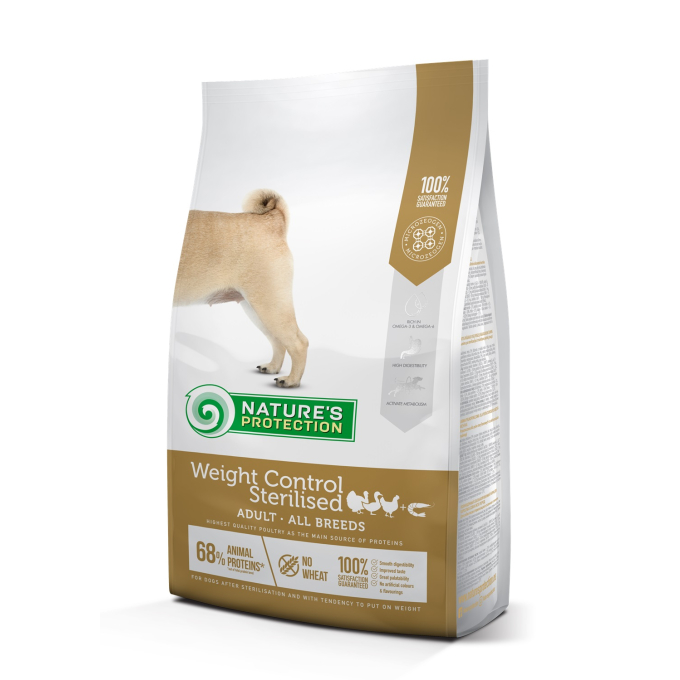 dry food for adult dogs of all breeds for weight control after sterilization, with poultry and krill - 0
