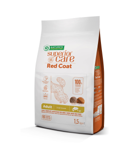 dry grain free food for adult dogs of small breeds with red coat, with salmon