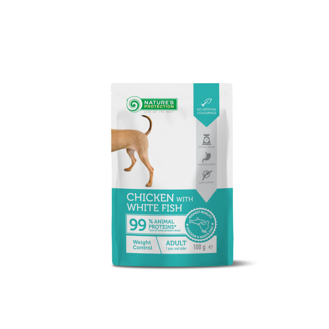 canned pet food with chicken and white fish for adult dogs, for weight contro - 0