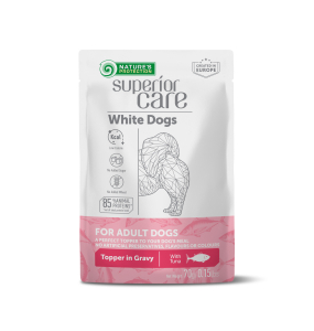 wet food supplement with tuna for adult white-coated dogs of all breeds