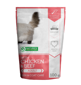 Skin &amp; coat care Adult cat With chicken and beef, canned food for adult cat, in a pouch