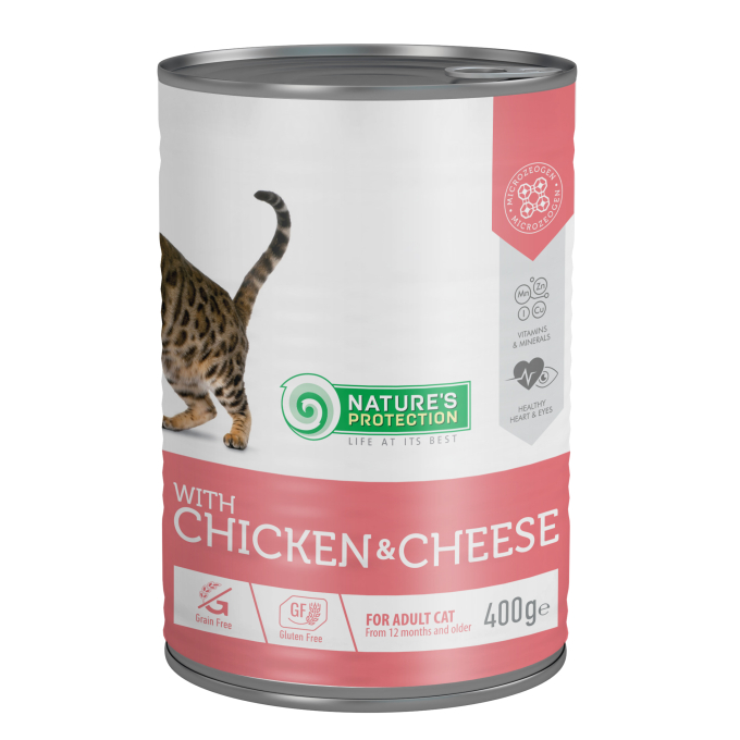 canned pet food for adult cats with chicken and cheese - 0