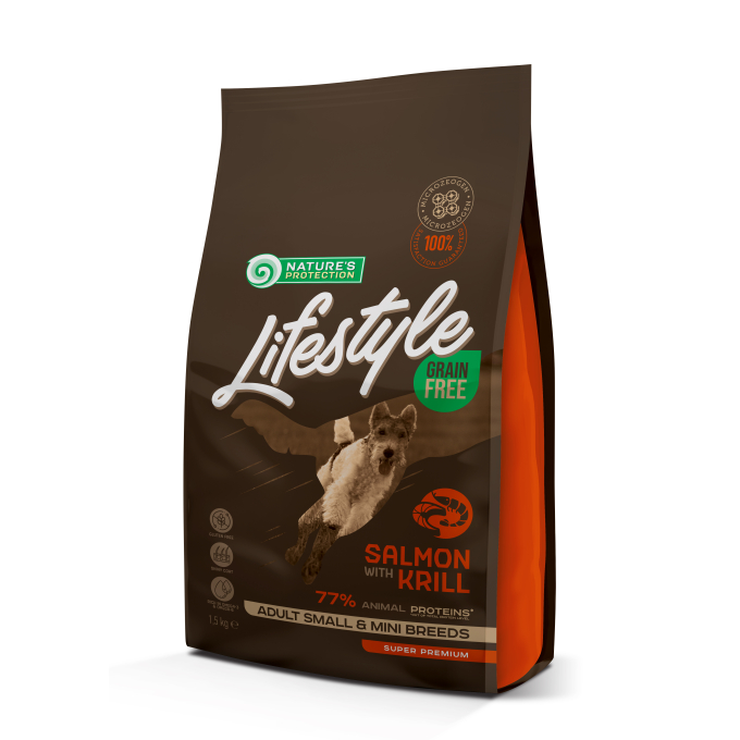 dry grain free food for adult, small and mini breed dogs with salmon and krill  - 0