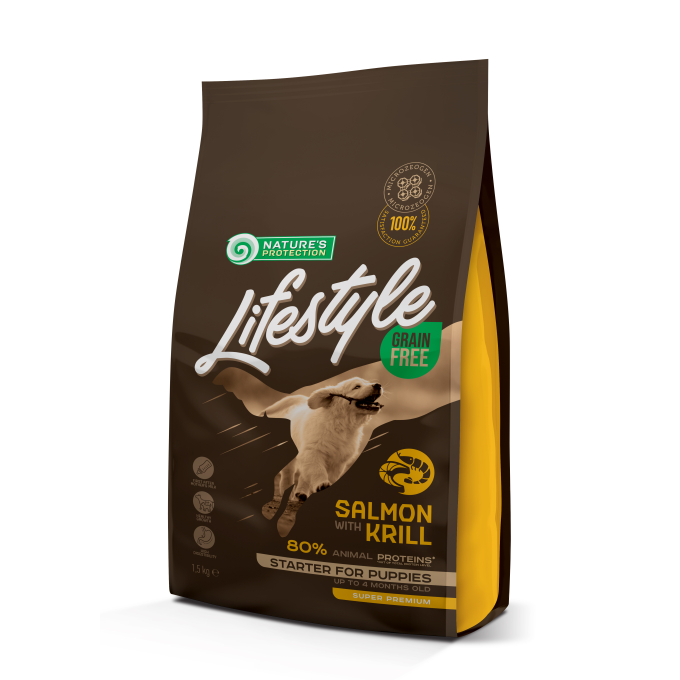 dry grain free food for puppies of all breeds with salmon and krill - 0