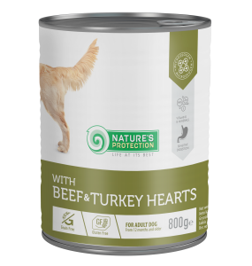 canned pet food for adult dogs with beef and turkey hearts