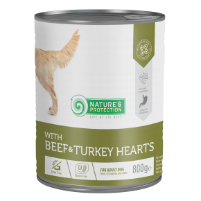 canned pet food for adult dogs with beef and turkey hearts