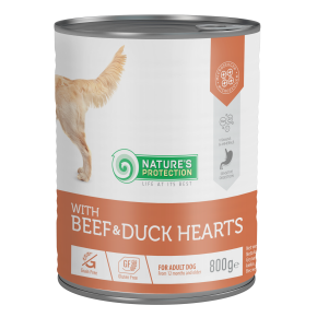 canned pet food for adult dogs with beef and duck hearts
