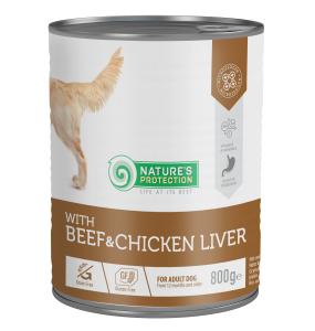 canned pet food for adult dogs with beef and chicken liver