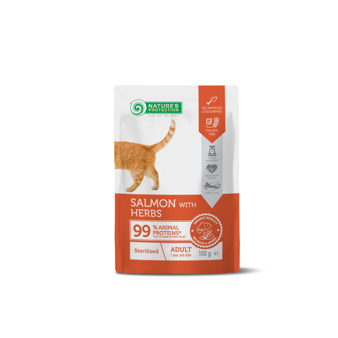 canned pet food with salmon and herbs for adult sterilised cats - 0
