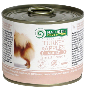 canned pet food for adult small breed dogs with turkey and apples