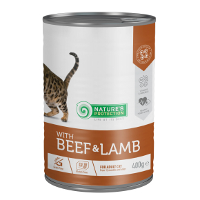canned pet food for adult cats with beef and lamb