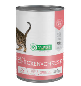 canned pet food for adult cats with chicken and cheese
