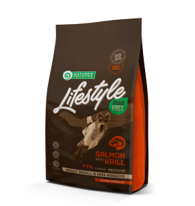 dry grain free food for adult, small and mini breed dogs with salmon and krill 