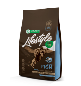 dry grain free food for adult dogs of all breeds with white fish