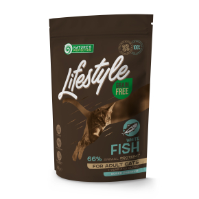 dry grain free food for adult cats with white fish
