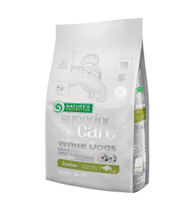 dry grain free food for junior small and mini breed dogs with white coat, with white fish