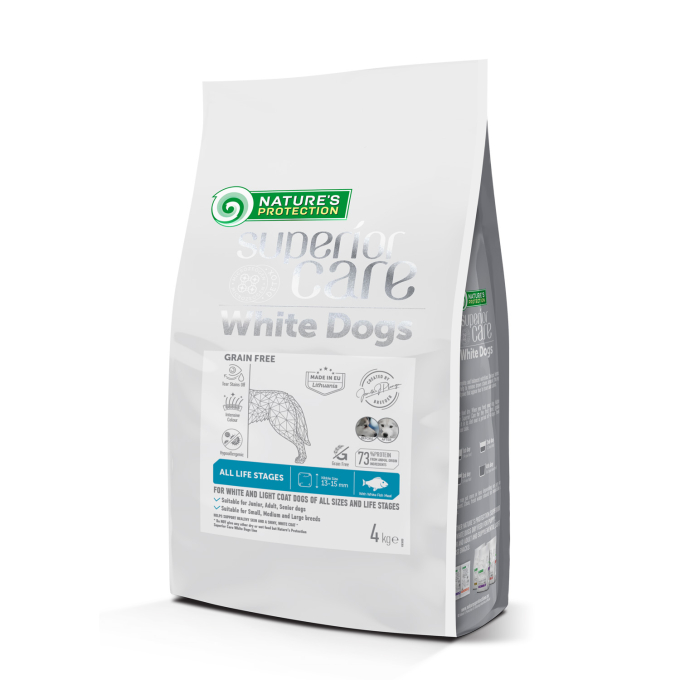 dry grain free pet food with white fish for dogs of all sizes and life stages with white coat - 2