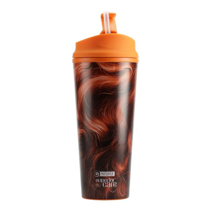 plastic water bottle, with red coat illustration and straw - 0