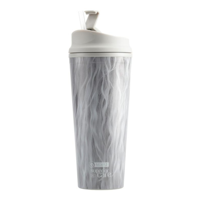 plastic water bottle, with white coat illustration and straw - 0