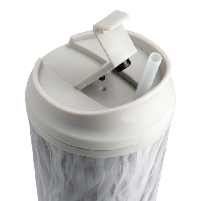 plastic water bottle, with white coat illustration and straw - 1