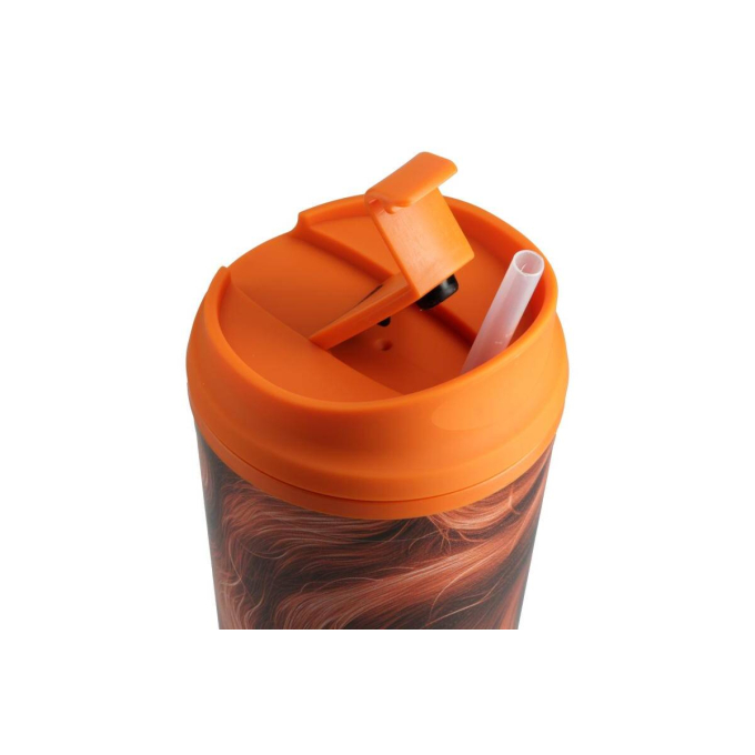 plastic water bottle, with red coat illustration and straw - 1