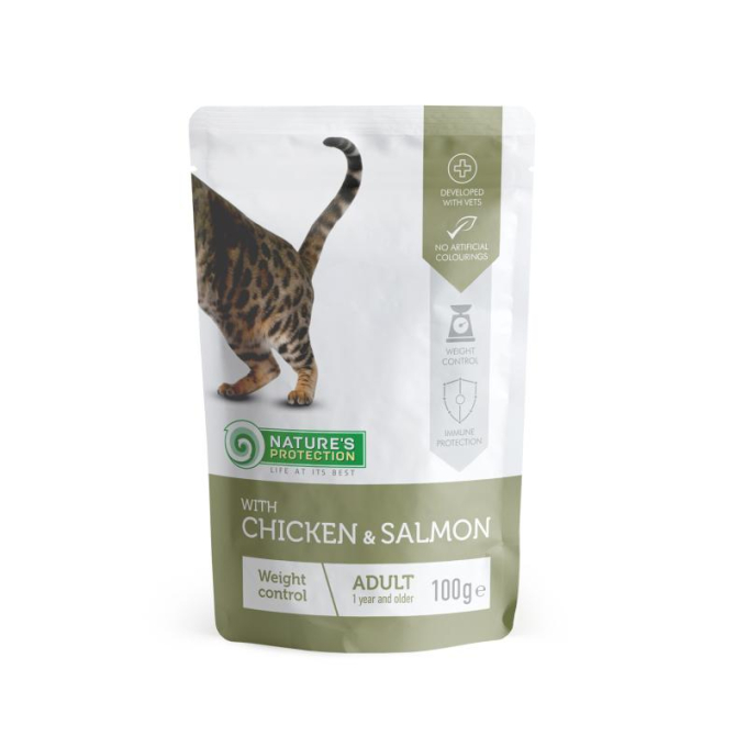 canned pet food for adult cats with chicken and salmon - 1