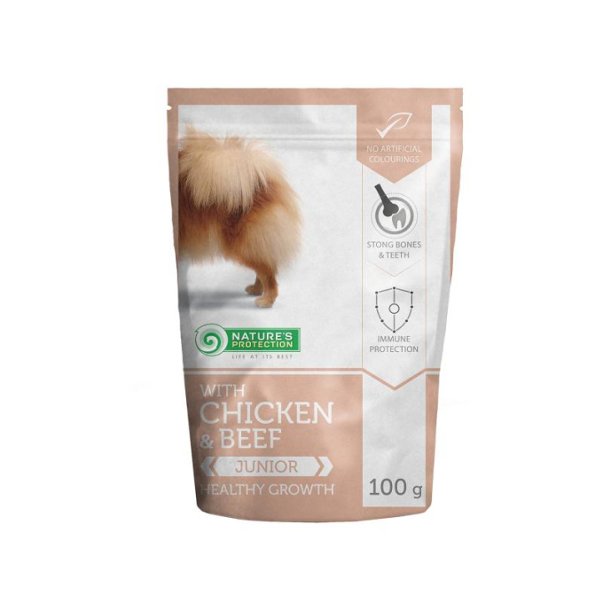 Healthy growth Junior dog With chicken and beef, canned food for junior dog, in a pouch - 1