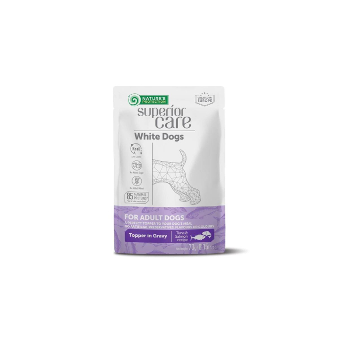 wet food supplement with tuna and salmon for adult white-coated dogs of all breeds - 1