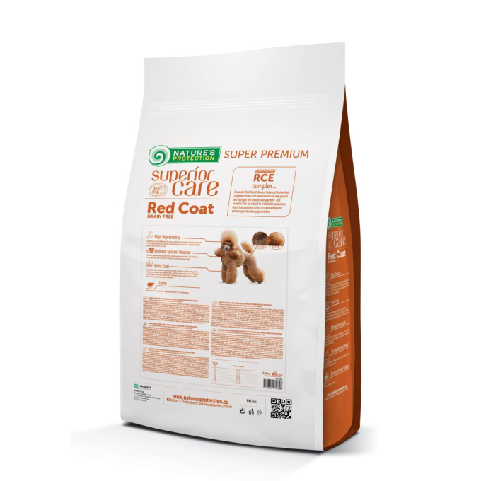 dry grain free food for adult dogs of small breeds with red coat, with lamb  - 1