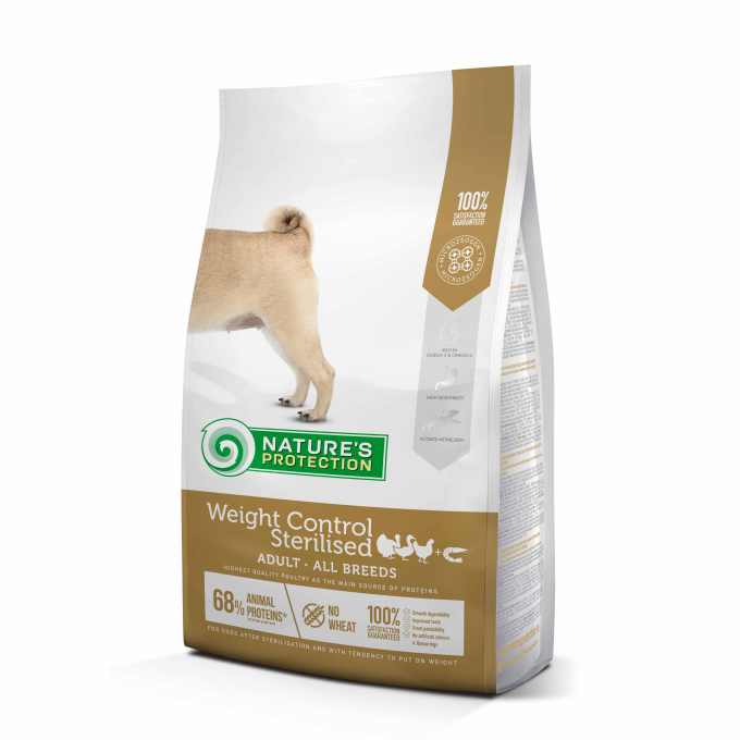 dry food for adult dogs of all breeds for weight control after sterilization, with poultry and krill - 1