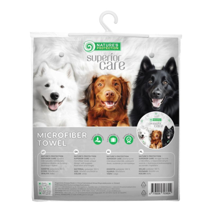 round microfiber towel, unique design, with puppies illustration and fringes - 2