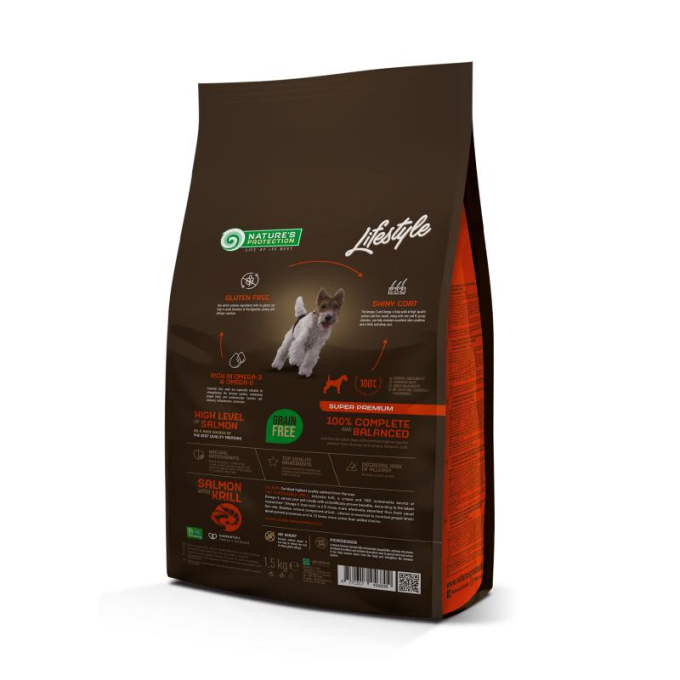 dry grain free food for adult, small and mini breed dogs with salmon and krill  - 1