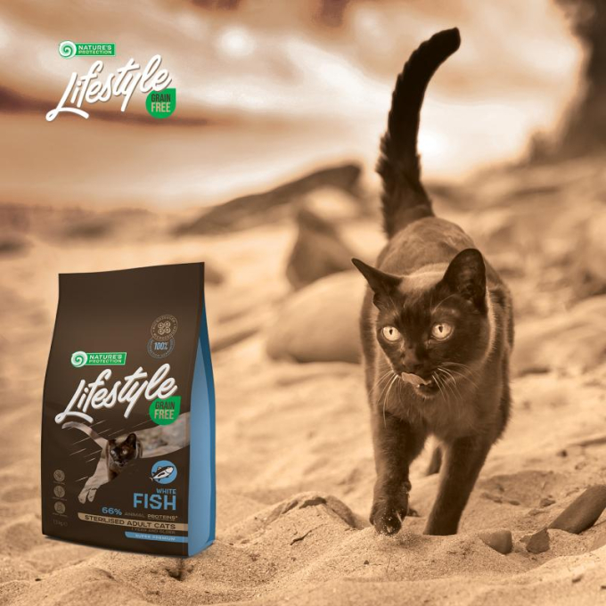dry grain free food for adult cats with white fish after sterilisation - 7