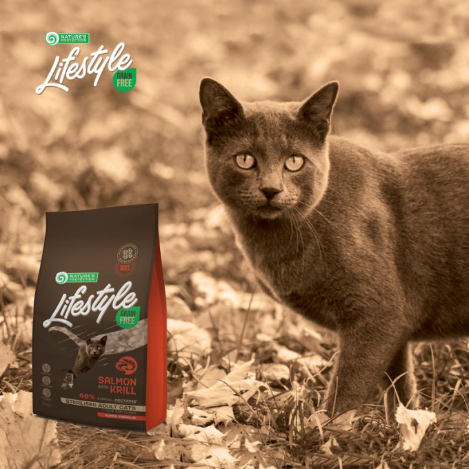 dry grain free food for adult cats with salmon and krill after sterilisation - 8