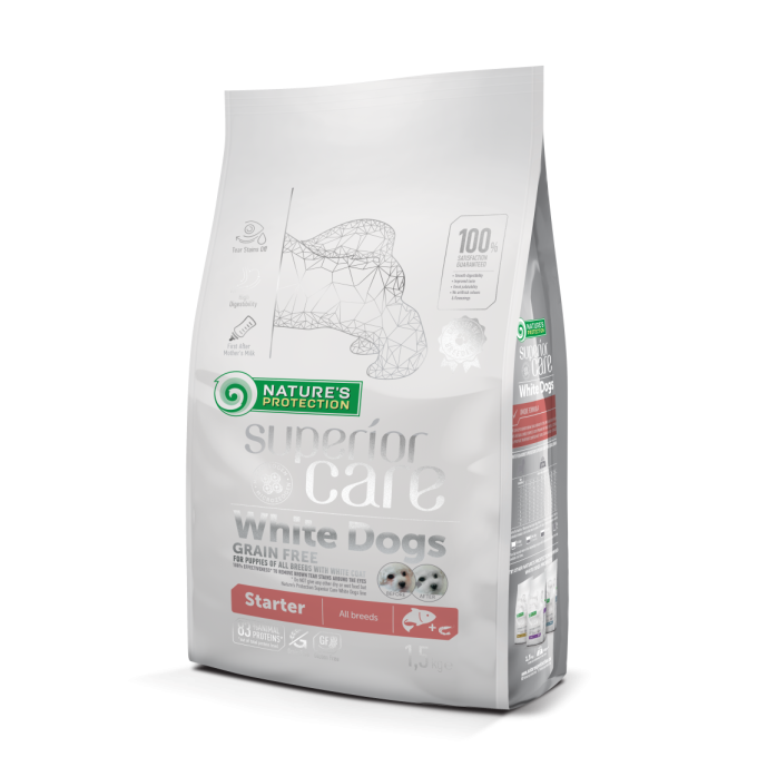 dry grain free food for puppies of all breeds with white coat, with salmon - 1