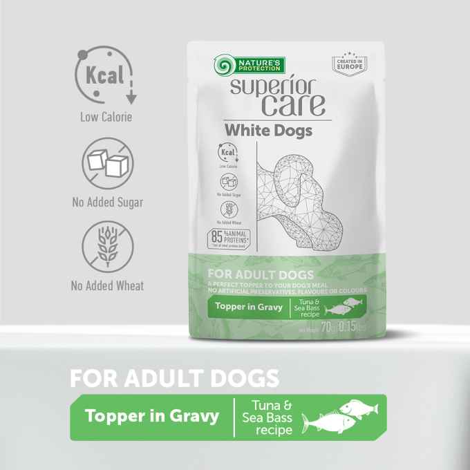 wet food supplement with tuna and sea bass for adult white-coated dogs of all breeds - 2