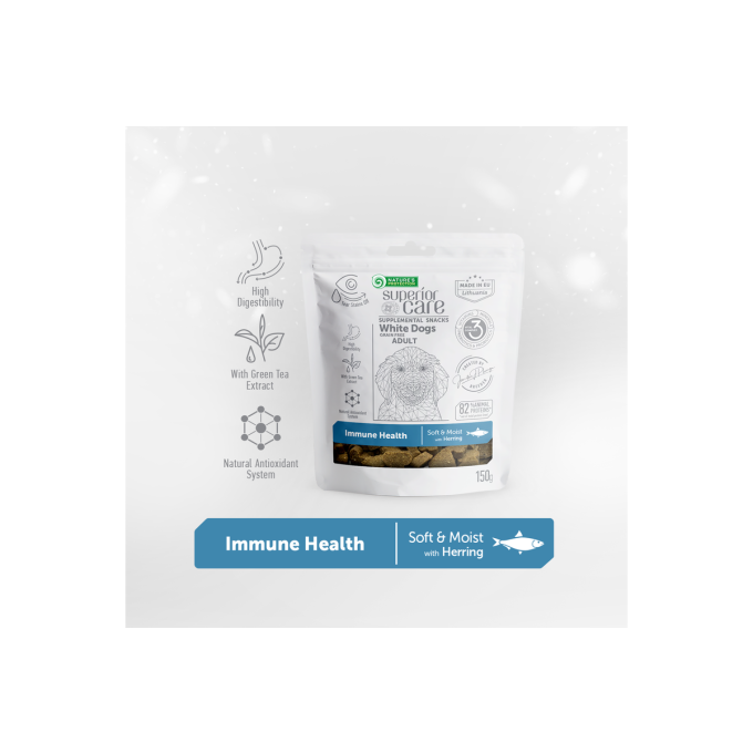 complementary grain free feed - snacks to support immune health with herring for adult all breed dogs with white coat - 1