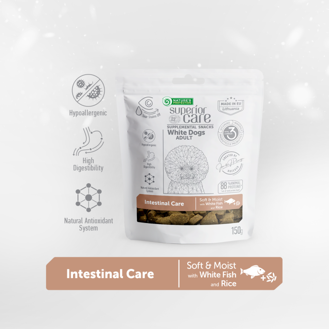 complementary feed - snacks for intestinal care with white fish and rice for adult all breed dogs with white coat - 2