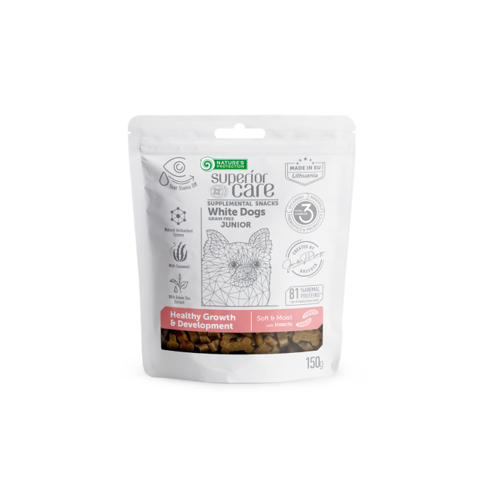 complementary grain free feed - snacks set multiple functions with insects and salmon for junior all breed dogs with white coat - 3