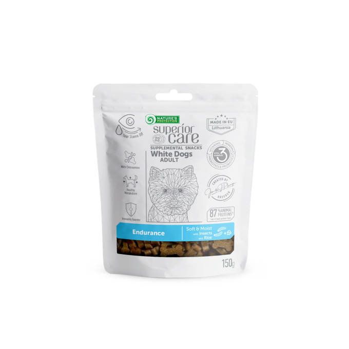complementary feed - snacks to support endurance with insects and rice for adult all breed dogs with white coat - 0
