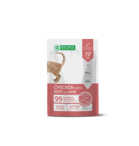 canned pet food with chicken, beef and lamb for kittens to support healthy growth