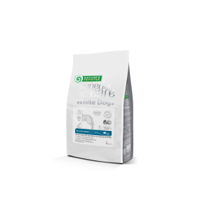 dry pet food with white fish for dogs of all sizes and life stages with white coat