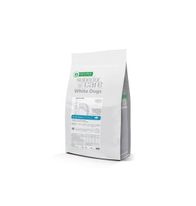 dry grain free pet food with white fish for dogs of all sizes and life stages with white coat