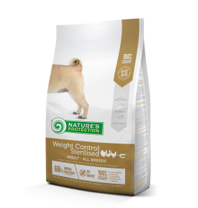 dry food for adult dogs of all breeds for weight control after sterilization, with poultry and krill