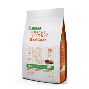 dry grain free food for adult dogs of small breeds with red coat, with lamb 