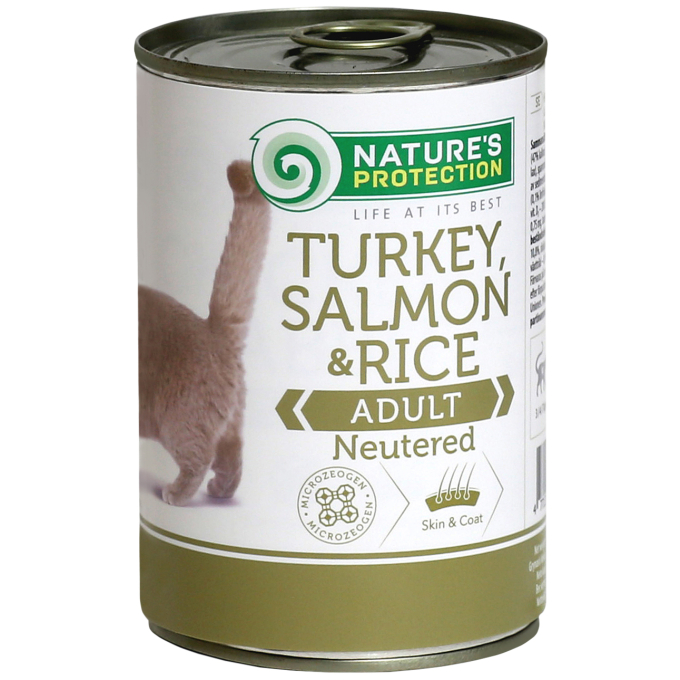 canned pet food for adult cats with turkey, salmon and rice - 0