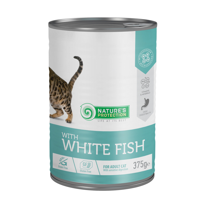canned pet food for adult cats with white fish - 0
